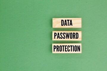 wood with the words data, password and protection. the concept of privacy or policy. the concept of personal data protection