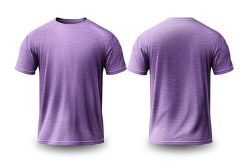 Purple male t-shirt realistic mockup set from front and back view, blank textile print design template for fashion apparel. Created with Generative AI Technology