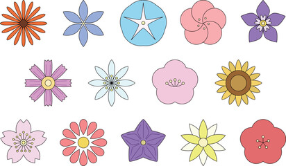 花のカラーイラストアイコンセット
