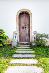 old wooden door in the castle