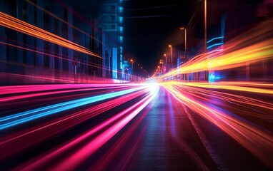 Obraz premium Night Rhythms: Mesmerizing Abstract Light Trails in the Urban Tapestry - High-Quality Wallpaper, Generative AI