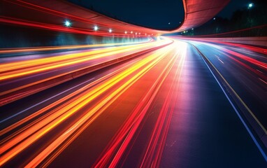 Night Rhythms: Mesmerizing Abstract Light Trails in the Urban Tapestry - High-Quality Wallpaper, Generative AI