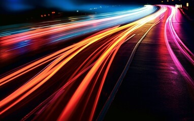 Night Rhythms: Mesmerizing Abstract Light Trails in the Urban Tapestry - High-Quality Wallpaper, Generative AI