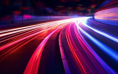 Obraz premium Night Rhythms: Mesmerizing Abstract Light Trails in the Urban Tapestry - High-Quality Wallpaper, Generative AI