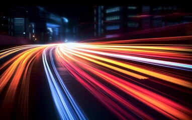 Fototapeta premium Night Rhythms: Mesmerizing Abstract Light Trails in the Urban Tapestry - High-Quality Wallpaper, Generative AI