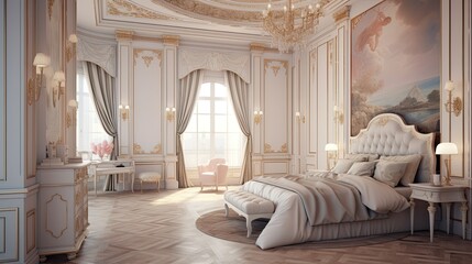 Fototapeta premium Neoclassical interior design for a bedroom. Generative AI