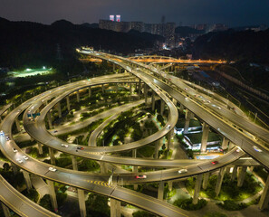 Aerial view of elevated road junctions and overpass in Guiyang, China