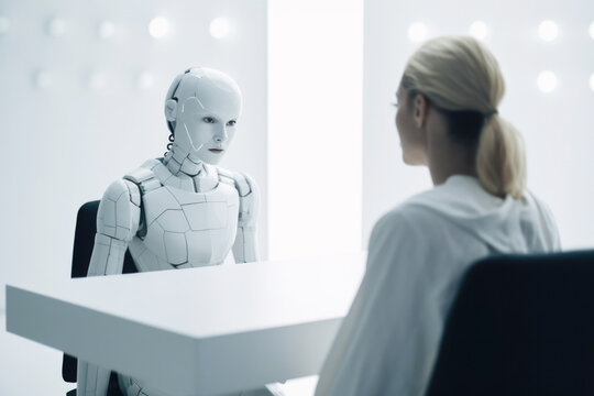 AI robot therapist in talk therapy session with a client. Generative AI.
