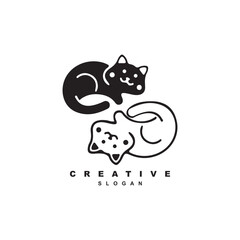 Creative black and white cat logo design. yin and yang cat logo vector