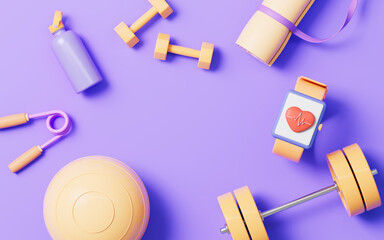 Fitness with cartoon style, 3d rendering.