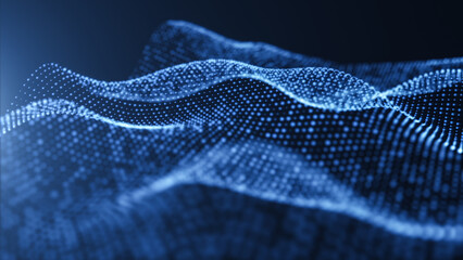 Digital blue wave particles background, 3d rendering.