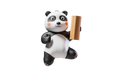 Panda and retro Chinese bamboo slip, 3d rendering.