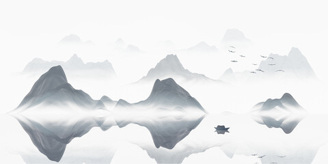 Chinese style ink painting mountains.