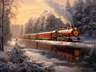Weihnachts-Eisenbahn, christmas train in winter-wonderland