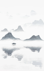 Chinese style ink painting mountains.