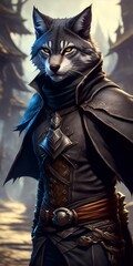 Generative AI, Generative, AI, full body incredibly shadow magnificent, true shadow rogue male tabaxi, D&D realistic illustration art character white Wolf head