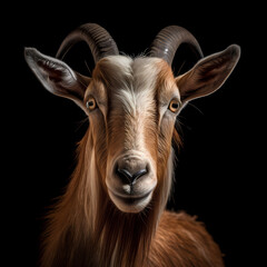 Portrait of a goat face shot, close-up, isolated on black background. generative AI
