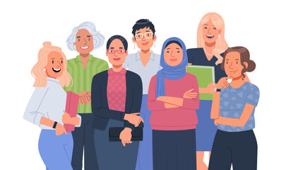 Obraz premium Group portrait of lovely women standing together. Female business team