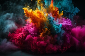 Naklejka na ściany i meble A vibrant powder explosion captured in stunning color. The result of innovative techniques. Generative AI