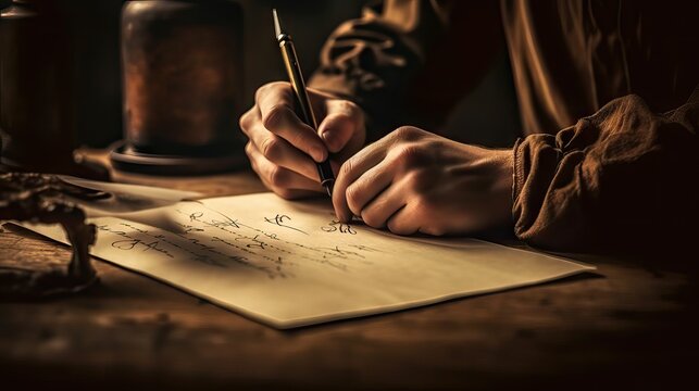 illustration of hands holding a pencil, writing on a piece of paper. The image symbolizes creativity, education, and communication. Generative AI