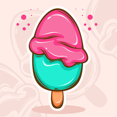 colorful line art strawberry flavour ice cream in stick