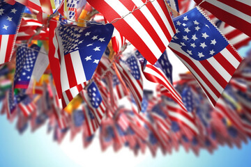 Vibrant unity: The flag of America and isolated garlands of pennants come together in a lively illustration, offering ample space for your words. Generative AI
