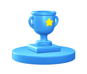 3d illustration icon of Winner Cup trophy with circular or round podium