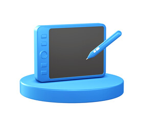3d illustration icon of Drawing tablet with circular or round podium