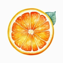 Slice of Orange with Leaf, Fresh Citrus Fruit Watercolor-Style Illustration [Generative AI]
