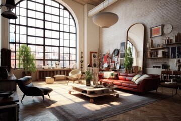 Scandinavian-style interior of a loft living room Generative AI