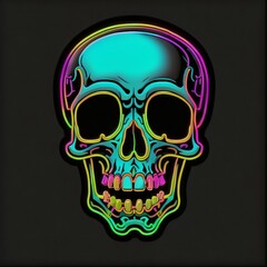 Head skull neon style color with black background 