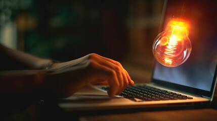 Business man holding light bulb on the Green background nature. Generative Ai