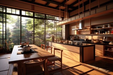 Obraz na płótnie Canvas Japanese-style kitchen room. Generative AI