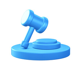 3d illustration icon of Justice hammer with circular or round podium
