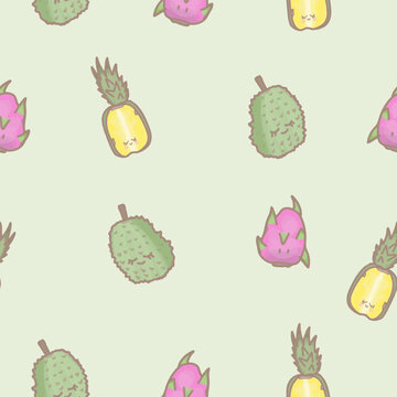 seamless watercolor durian ,pineapple and dragon fruit pattern. hand drawing durian ,pineapple and dragon fruit pattern 