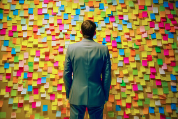 A businessman overwhelmed by notes, Generative AI