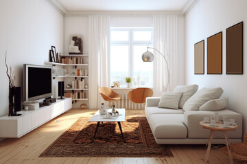 Luxurious interior design living room in a beautiful house, AI generated.