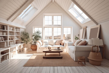 Fototapeta na wymiar Contemporary living room with open concept view through, Interior design, AI generated.
