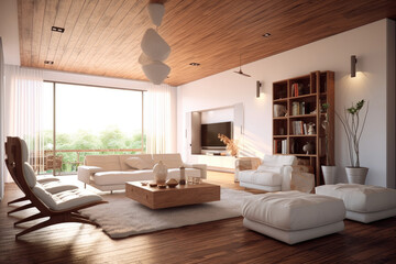 Fototapeta premium Modern living room interior design with decoration and empty mock up picture frames, Luxurious interior design , AI generated.