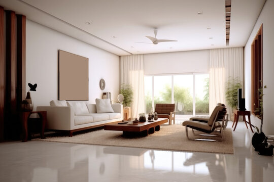 Luxurious interior design living room in a beautiful house, AI generated.
