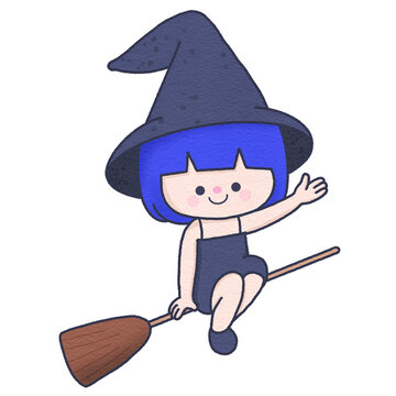 Cute Halloween costume witch and broom