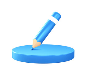 3d illustration icon of creative pencil with circular or round podium