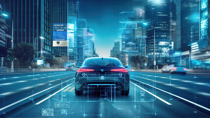 Modern smart car technology intelligent system using Heads up display. Generative Ai