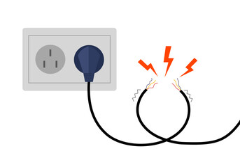 Electric short circuit in flat design on white background.  - obrazy, fototapety, plakaty