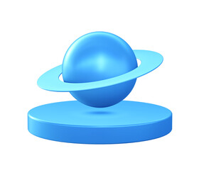 3d illustration icon of Planet and galaxy with circular or round podium