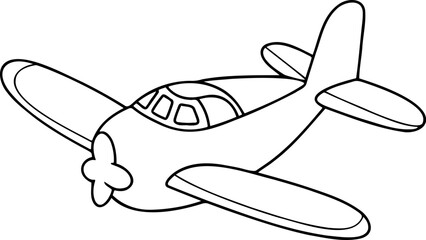 Plane vector illustration. Black and white outline Plane coloring book or page for children