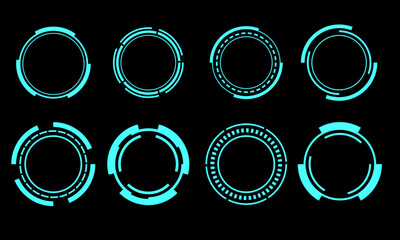 Set of sci fi blue circle user interface elements technology futuristic design modern creative on black background vector - 611836310