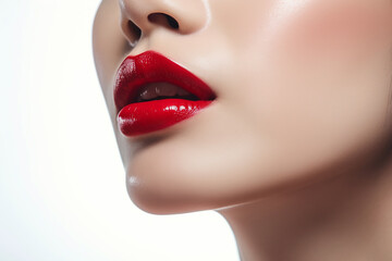 Fototapeta premium healthy human lips with red lipstick , Skincare and beauty and cosmetic concept , Generative AI