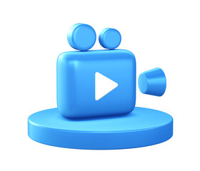 3d illustration icon of camera film video with circular or round podium