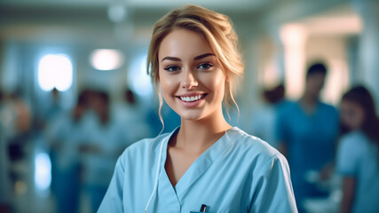 Fototapeta premium Attractive Female Nurse in Hospital Setting | Hospital Image | Nursing | Pharmaceutical | Healthcare 